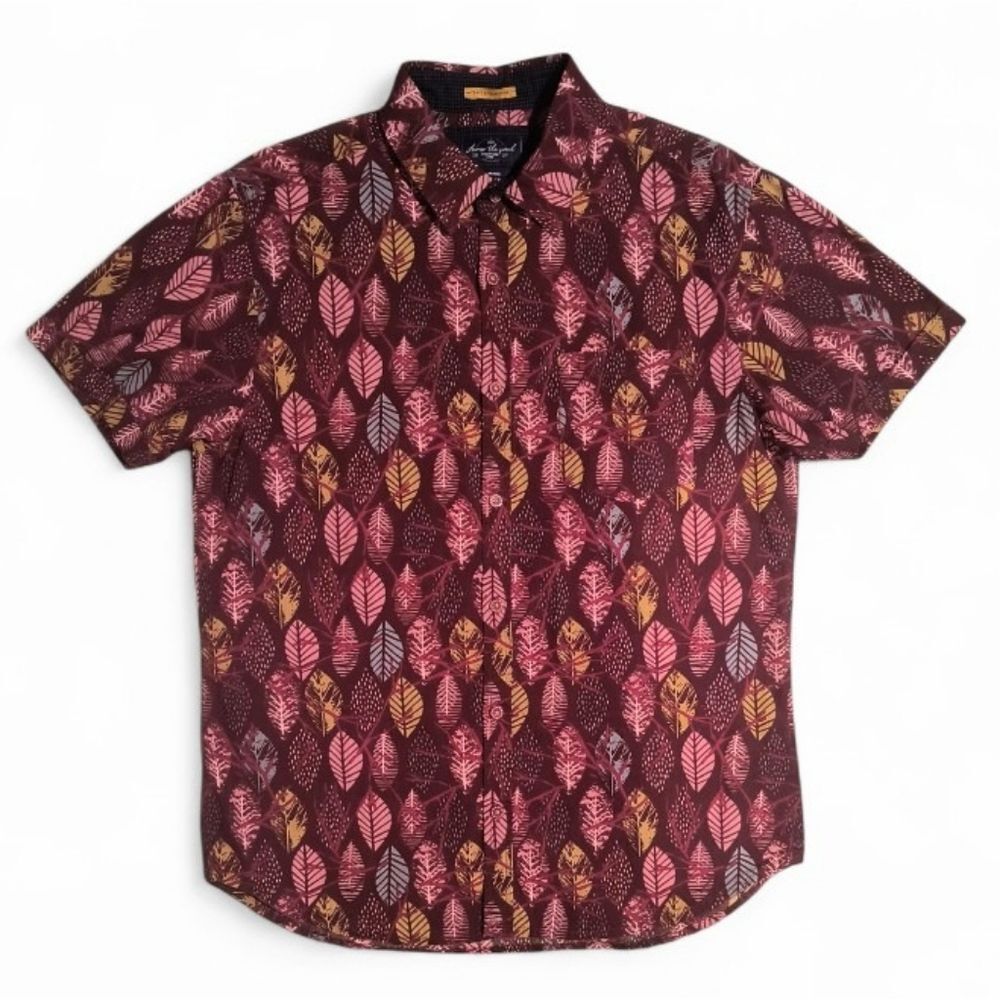 Across the Pond Signature Line Burgundy Leaves and Branches Button Up Shirt